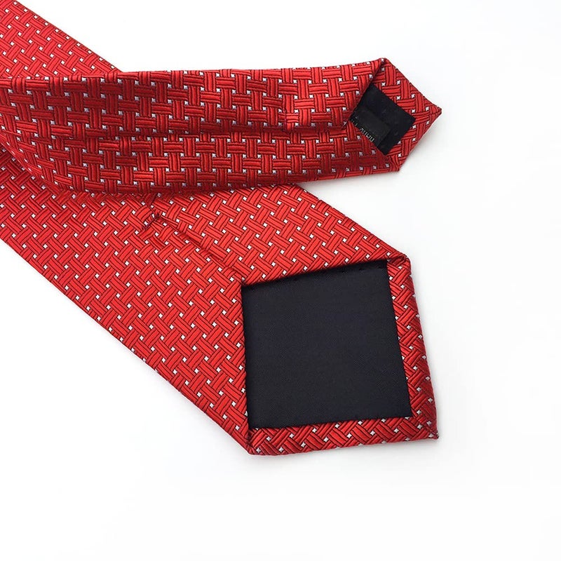Ctskyte Men's Hot Red White Jacquard Woven Silk Clip on Tie Business Formal Self Necktie - Image 5